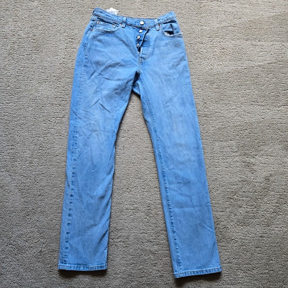 Levi's Denim - Levis 501 Original Fit Light Wash Straight Leg Button Fly Denim Jeans Womens 29